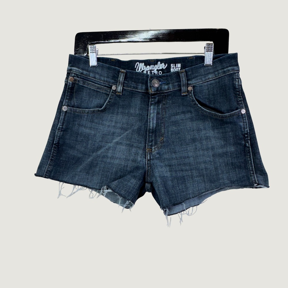 Wrangler Retro Jean Shorts 30 Dark Wash DIY Cut Off Western Boho Cowgirl
